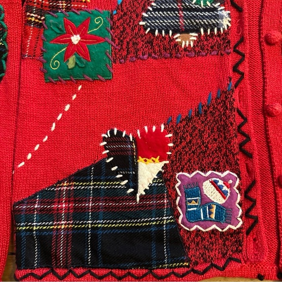Vintage 90s Christmas Holiday Sweater Red Knit Cardigan Designers Originals P/L - Picture 4 of 10